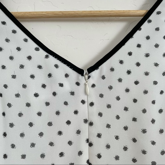 BCBGeneration Y2K Lace Trimmed Casual White Black Dot Sleeveless Mini Dress - Picture 10 of 14